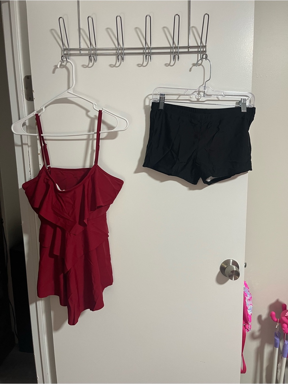 Amazon Women's Red Ruffle Tankini with Black Swim Shorts